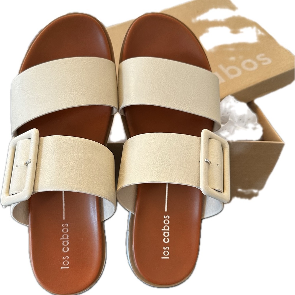 Sandals comfort support Cream and Brown Ladies 10 size (40) NWB